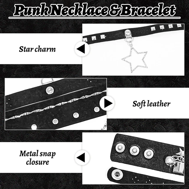 Alt view image 4 of 7 - ZAGQIG 3Pcs Black Studded Belt Leather Rivet Cuff Bracelet Gothic Studded Choker Necklace Y2K Belt Grunge Emo Punk Rock Accessories Set for Women Men (Black A)