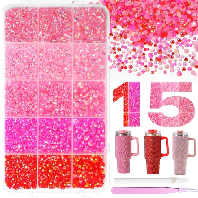 Main image of 15000Pcs Pink Rhinestones for Bedazzling Kit, Bedazzling Resin Gems, | Pink Gems Bedazzling for Crafting, Flatback Resin Jelly Rhinestones for Craft DIY Face Makeup Crafts Tumblers