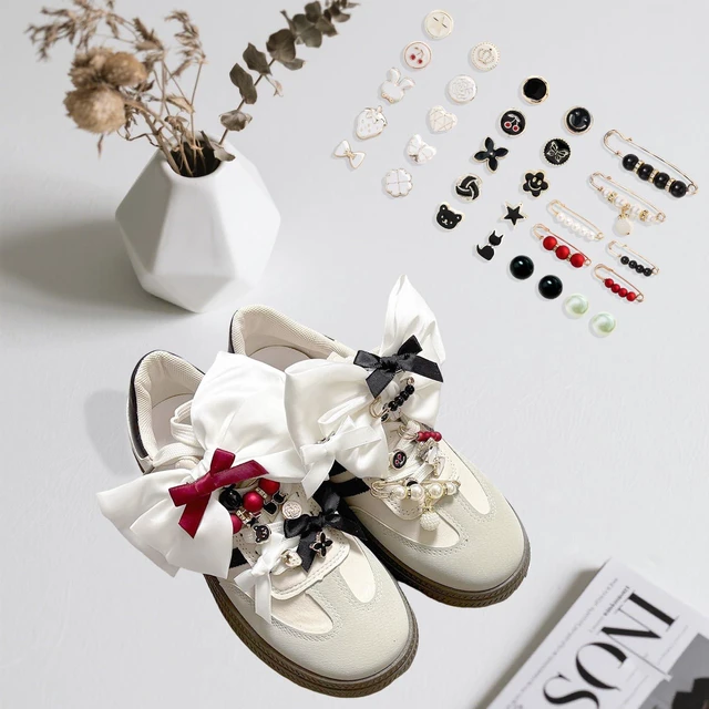 Alt view image 2 of 6 - Lospfo 38 Pcs Shoe Charms for Sneakers Satin Bow Sneaker Charm for Shoe Lace with Bows/Jewelry/Pins/Clips Shoelace DIY Charms Decoration for Women (White)