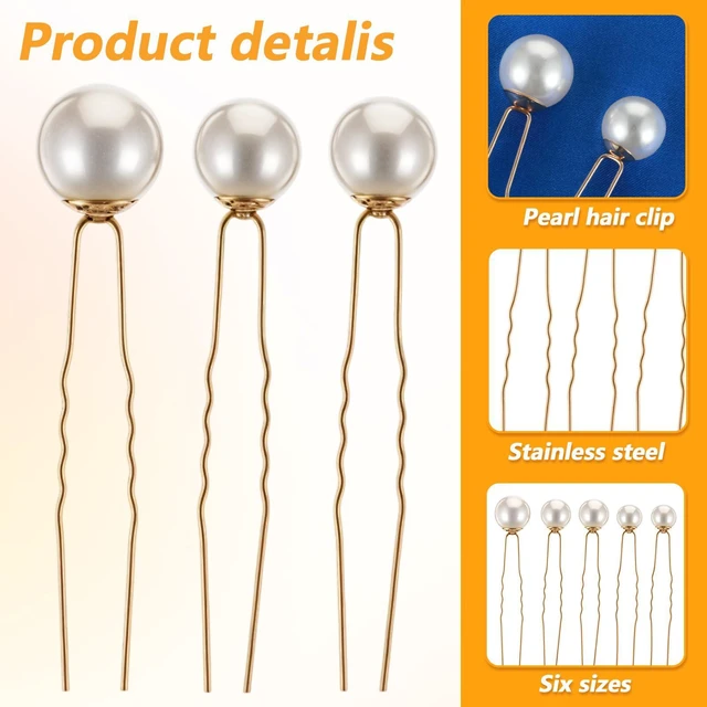 Alt view image 4 of 7 - 18 Pieces Bridal Hair Accessories Wedding Pearls Hair Pins U Shaped Pearl Clips for Bride Bridesmaid Women Girls (Gold)