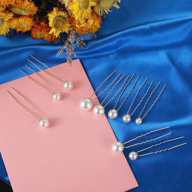 Alt view image 7 of 7 - 18 Pieces Bridal Hair Accessories Wedding Pearls Hair Pins U Shaped Pearl Clips for Bride Bridesmaid Women Girls (Gold)