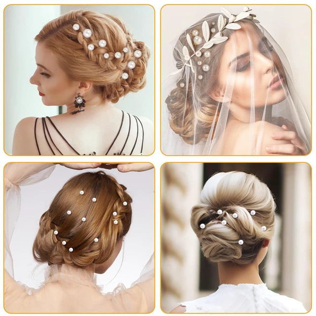 Alt view image 3 of 7 - 18 Pieces Bridal Hair Accessories Wedding Pearls Hair Pins U Shaped Pearl Clips for Bride Bridesmaid Women Girls (Gold)