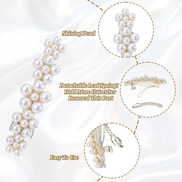 Alt view image 3 of 7 - Shimmeroo 2PCS Pearl Clips for Hair Elegant Flower Pearl Barrette Jewelry