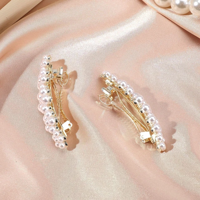 Alt view image 6 of 7 - Shimmeroo 2PCS Pearl Clips for Hair Elegant Flower Pearl Barrette Jewelry