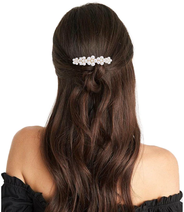 Alt view image 7 of 7 - Shimmeroo 2PCS Pearl Clips for Hair Elegant Flower Pearl Barrette Jewelry