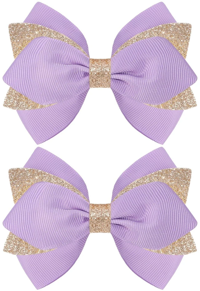 Main image of NCMAMA 2PCS 4 Inch Sparkly Glitter Purple A Hair Bow Clips for Girls Kids | Grosgrain Sequin Barrettes Hair Pins for Toddler Children, Boutique Hair Accessories for Halloween Christmas Birthday Party