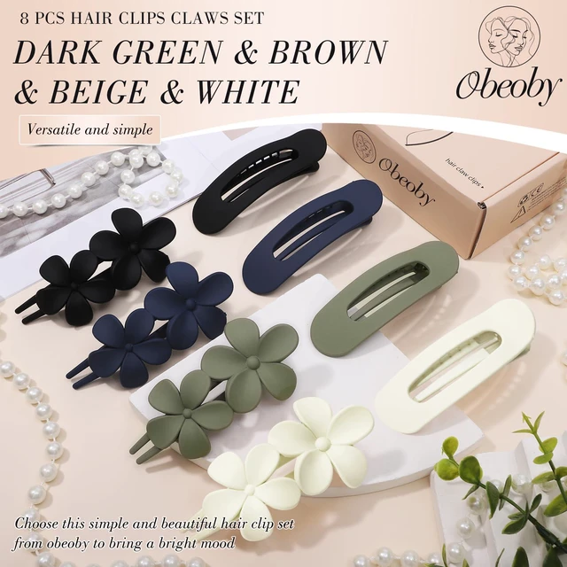 Alt view image 3 of 7 - obeoby 8 Pcs Flat Hair Claw Clips For Women, 2 Styles French Barrettes Set | Matte 4 Colors, Lay-Flat/Flowers Design, Non-Slip Plastic Medium Large Hair Pins For Thick Thin Accessories Gifts