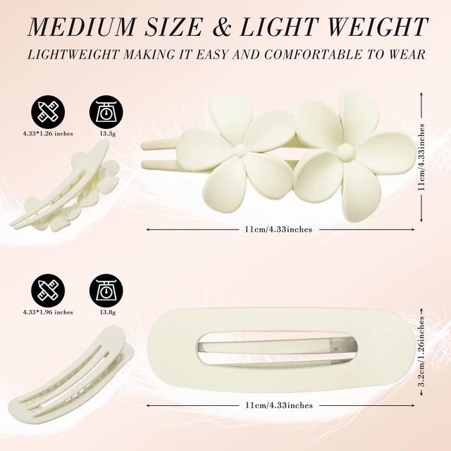 Alt view image 2 of 7 - obeoby 8 Pcs Flat Hair Claw Clips For Women, 2 Styles French Barrettes Set | Matte 4 Colors, Lay-Flat/Flowers Design, Non-Slip Plastic Medium Large Hair Pins For Thick Thin Accessories Gifts