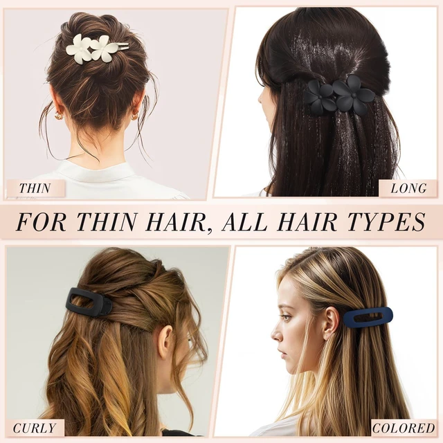 Alt view image 6 of 7 - obeoby 8 Pcs Flat Hair Claw Clips For Women, 2 Styles French Barrettes Set | Matte 4 Colors, Lay-Flat/Flowers Design, Non-Slip Plastic Medium Large Hair Pins For Thick Thin Accessories Gifts