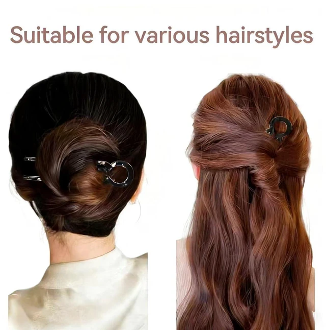 Alt view image 3 of 4 - 4PCS French U-Shaped Hair Clips 4.6 Magic-Grip U-Grip Pins for Long, Thick, Curly & Fine Hair, Strong Hold Tortoiseshell Cellulose Acetate Updo Styling Accessories for Women