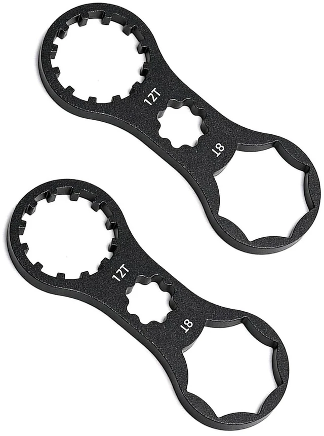 Main image of 2 Pcs Durable Aluminium Alloy Bicycle Front Fork Wrench, Precise Fit Suspension Fork Cap Spanner, Compatible with XCM XCR XCT RST, Universal for Mountain Road Bikes (Black)