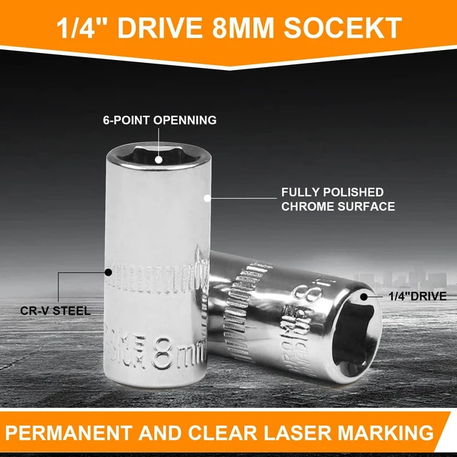 Alt view image 4 of 6 - Utoolmart 1/4" Drive 8mm Socket, Shallow, 6-Point, Metric, 4pcs | Cr-V, For General Repairs