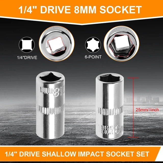 Alt view image 2 of 6 - Utoolmart 1/4" Drive 8mm Socket, Shallow, 6-Point, Metric, 4pcs | Cr-V, For General Repairs