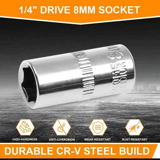Alt view image 3 of 6 - Utoolmart 1/4" Drive 8mm Socket, Shallow, 6-Point, Metric, 4pcs | Cr-V, For General Repairs
