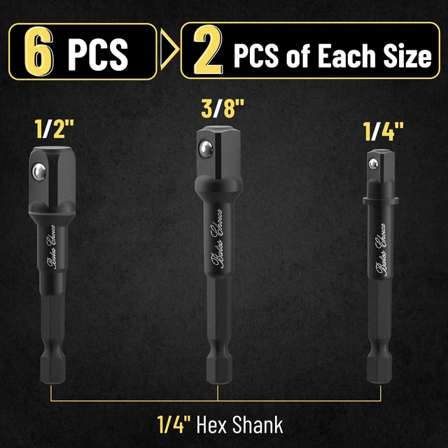 Alt view image 2 of 5 - Impact Socket Adapter Set, 2 Sets, 6 pcs, 1/4", 3/8", 1/2" Hex Shank with Bit Holder, 3/8 Adapter for Impact Driver Socket Set