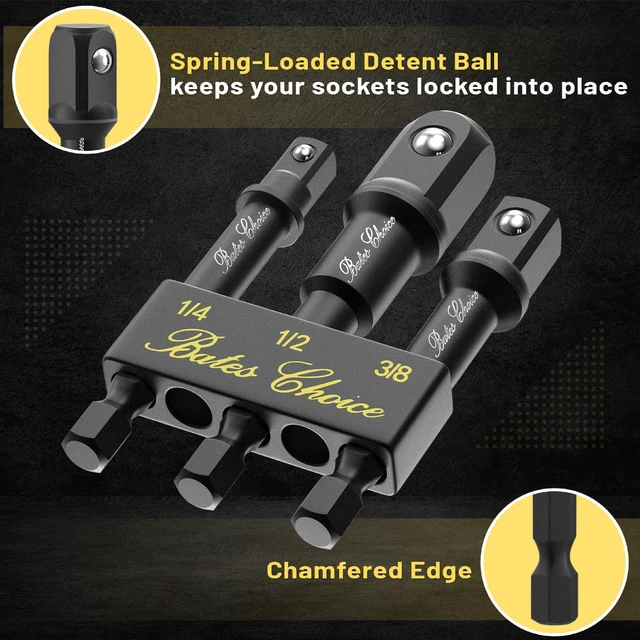 Alt view image 4 of 5 - Impact Socket Adapter Set, 2 Sets, 6 pcs, 1/4", 3/8", 1/2" Hex Shank with Bit Holder, 3/8 Adapter for Impact Driver Socket Set
