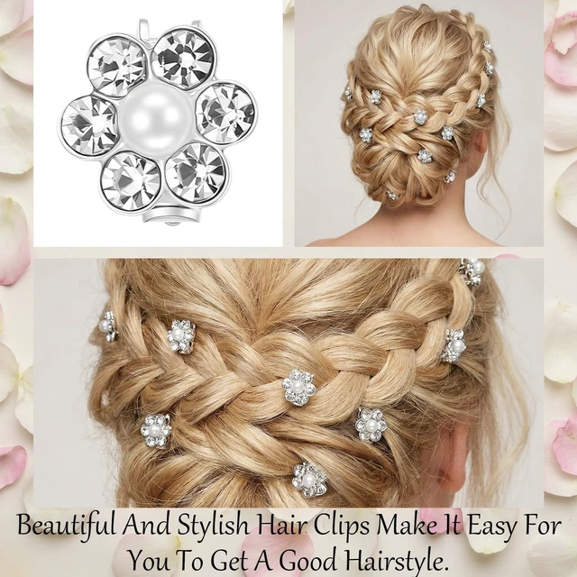 Alt view image 2 of 7 - RAHHLIZS 20pcs Mini Hair Clips for Women with Flower Design | Pearl Hair Clips,Small Claw Clips for Thin Hair Rhinestone Crystal for Women Girls