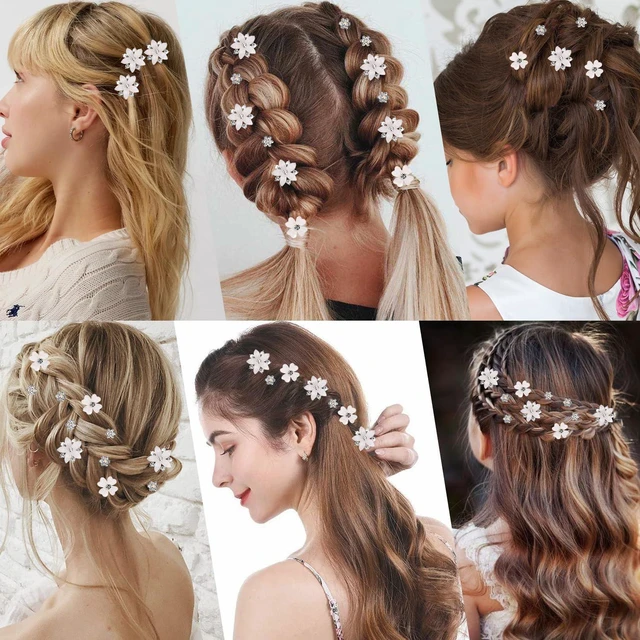 Alt view image 2 of 7 - Atoden Mini Rhinestone Flower Hair Clips Small 20Pcs White Glitter Tiny Decorative Hair Pins Barrettes Floral Wedding Bridal Hair Accessories for Women Girls Teens
