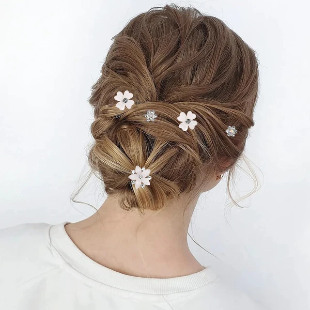 Alt view image 4 of 7 - Atoden Mini Rhinestone Flower Hair Clips Small 20Pcs White Glitter Tiny Decorative Hair Pins Barrettes Floral Wedding Bridal Hair Accessories for Women Girls Teens