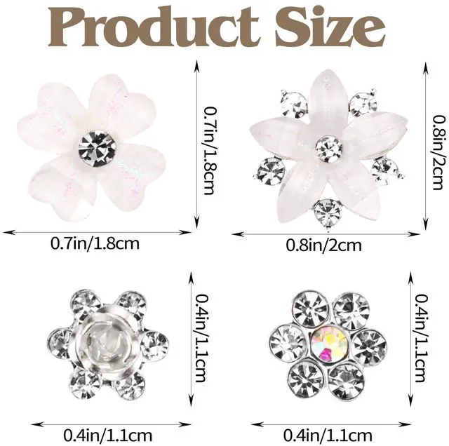Alt view image 6 of 7 - Atoden Mini Rhinestone Flower Hair Clips Small 20Pcs White Glitter Tiny Decorative Hair Pins Barrettes Floral Wedding Bridal Hair Accessories for Women Girls Teens