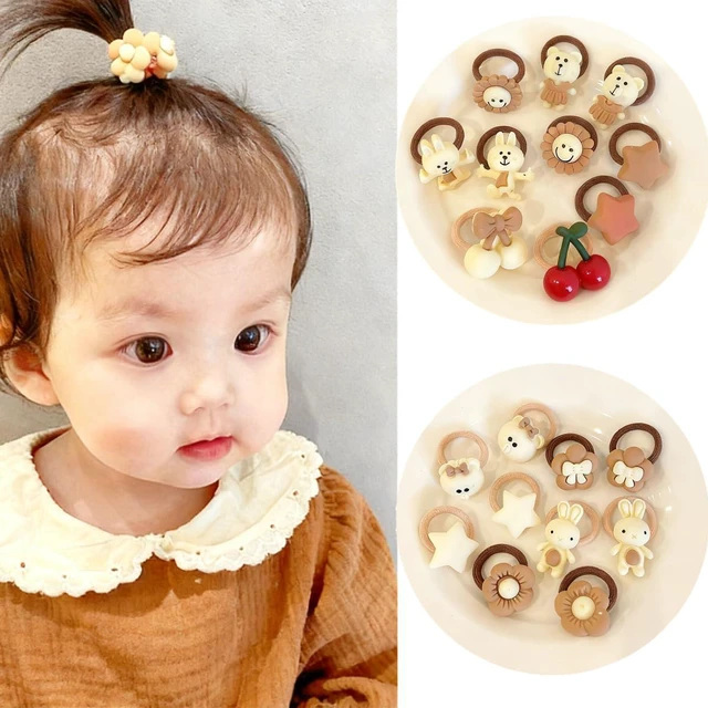 Main image of Cartoon Hair Ties for Toddlers Girls, 20pcs Mini Cream-toned Elastic Hair Bands with Bear, Rabbit, Cherry Designs,Cute Baby Hair tie Accessories, No Damage, 0-6 Years