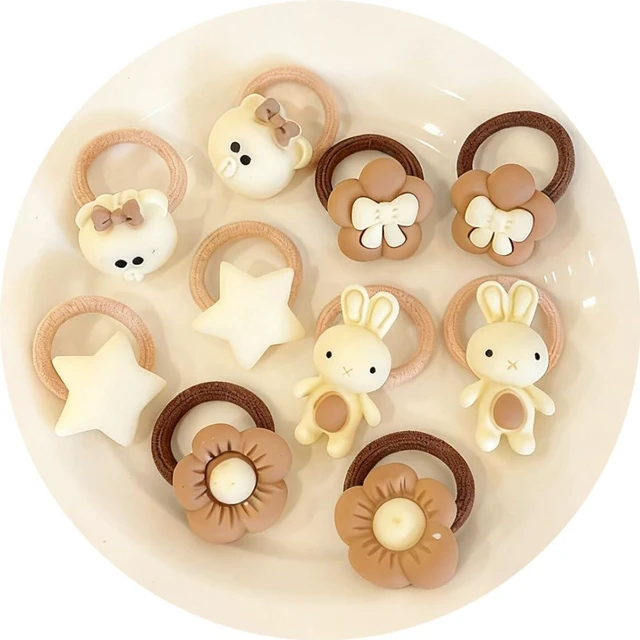 Alt view image 2 of 3 - Cartoon Hair Ties for Toddlers Girls, 20pcs Mini Cream-toned Elastic Hair Bands with Bear, Rabbit, Cherry Designs,Cute Baby Hair tie Accessories, No Damage, 0-6 Years