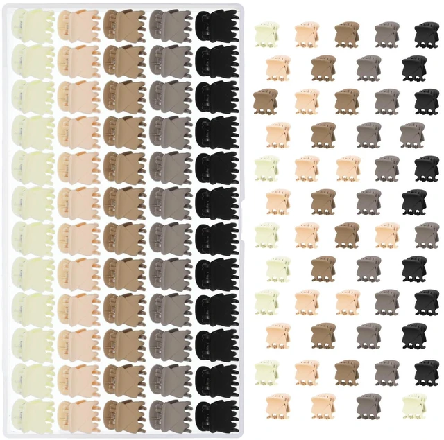 Main image of obeoby 60Pcs 0.7In Mini Hair Claw Clips Small Barrettes Bulk for Women Girl | 5 Matte Neutral Colors with Storage Box, Tiny Little Hair Pins Accessories for Kids Thin Fine Short Holiday Birthday Gifts