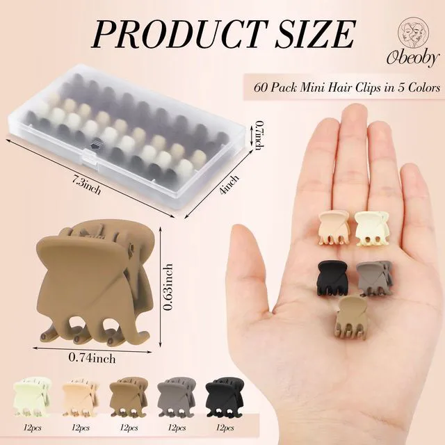 Alt view image 2 of 7 - obeoby 60Pcs 0.7In Mini Hair Claw Clips Small Barrettes Bulk for Women Girl | 5 Matte Neutral Colors with Storage Box, Tiny Little Hair Pins Accessories for Kids Thin Fine Short Holiday Birthday Gifts