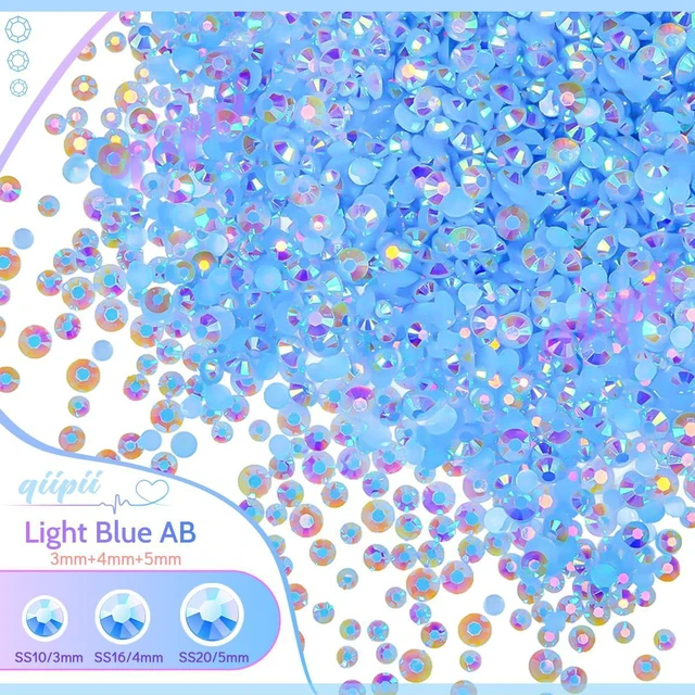Alt view image 2 of 7 - qiipii 3mm 4mm 5mm Mix Light Blue AB Resin Rhinestones for Crafting Sky Blue Flatback Jelly Stones Bulk SS10 SS16 SS20 Baby Blue Diamonds for Nails Face Makeup Tumblers Bottles Crafts Clothes Shoes