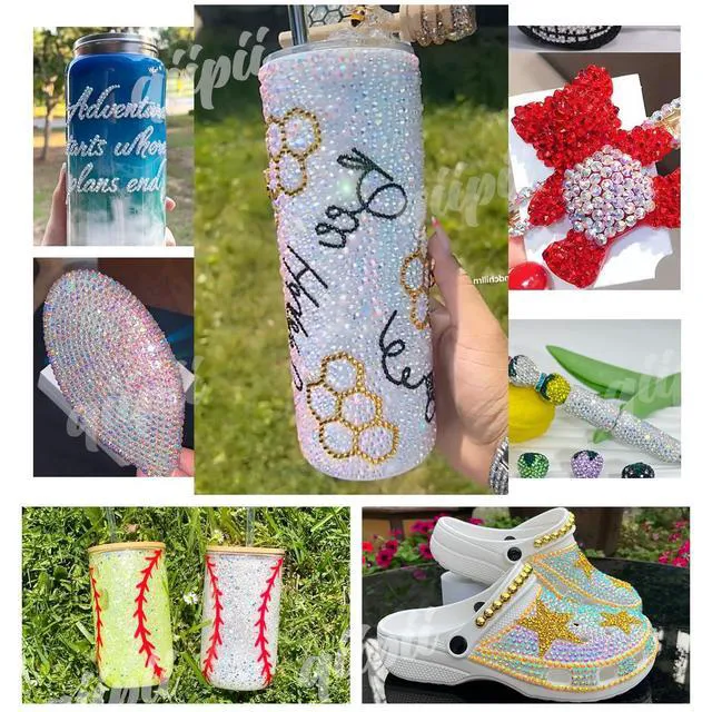 Alt view image 6 of 7 - qiipii 3mm 4mm 5mm Mix Light Blue AB Resin Rhinestones for Crafting Sky Blue Flatback Jelly Stones Bulk SS10 SS16 SS20 Baby Blue Diamonds for Nails Face Makeup Tumblers Bottles Crafts Clothes Shoes