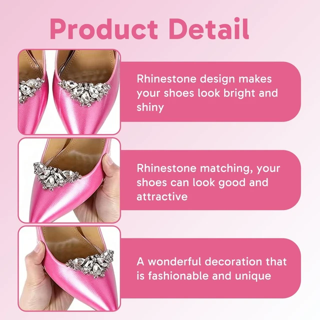 Alt view image 3 of 7 - Hubaltuye 4 PCS Shoe Clips for Women Dress Shoes, With 2 Pcs Detachable Clip on Shoe Embellishments and 2 Pcs A Shoe Bow That Needs to Be Glued With Hot Glue, Wedding Party, Formal Occasion