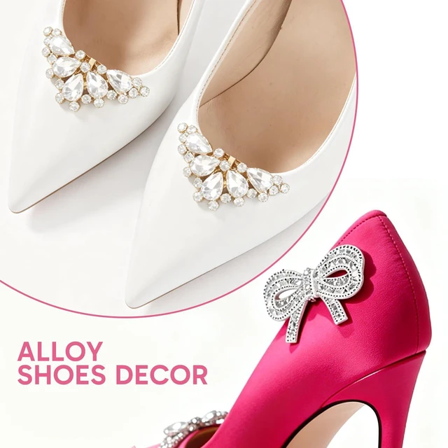 Alt view image 4 of 7 - Hubaltuye 4 PCS Shoe Clips for Women Dress Shoes, With 2 Pcs Detachable Clip on Shoe Embellishments and 2 Pcs A Shoe Bow That Needs to Be Glued With Hot Glue, Wedding Party, Formal Occasion