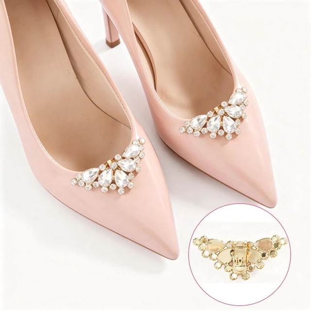 Alt view image 5 of 7 - Hubaltuye 4 PCS Shoe Clips for Women Dress Shoes, With 2 Pcs Detachable Clip on Shoe Embellishments and 2 Pcs A Shoe Bow That Needs to Be Glued With Hot Glue, Wedding Party, Formal Occasion
