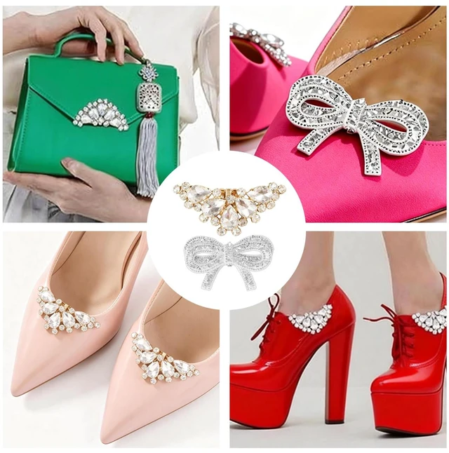 Alt view image 7 of 7 - Hubaltuye 4 PCS Shoe Clips for Women Dress Shoes, With 2 Pcs Detachable Clip on Shoe Embellishments and 2 Pcs A Shoe Bow That Needs to Be Glued With Hot Glue, Wedding Party, Formal Occasion