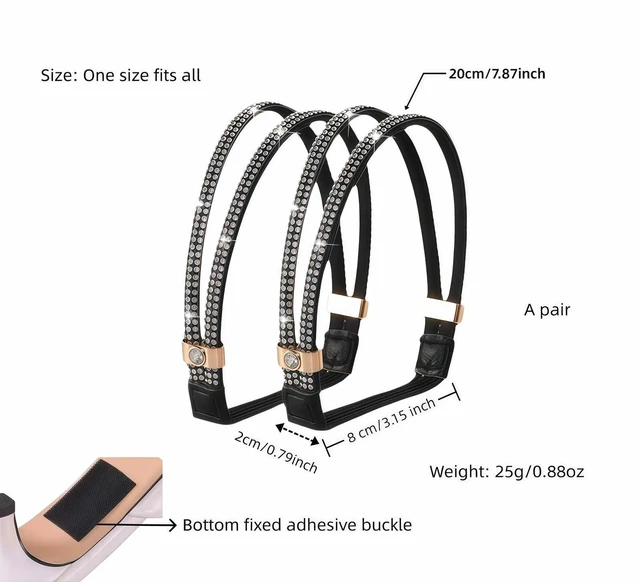 Alt view image 3 of 7 - No-Slip Shoelaces with Diamond Elastic Strap, Anti-Slip Heel Grip for High Heels and Sandals, Black with Silver Rhinestones | Adjustable Invisible Shoe Accessories