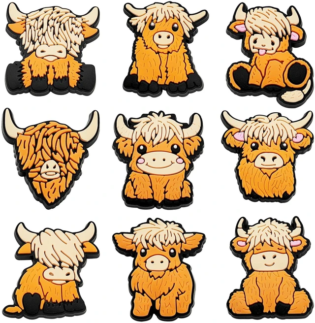 Main image of Cow Shoe Decoration - 9 Pcs Pack Cute and Fun Cow Croc Charms for Party Favors and Gifts