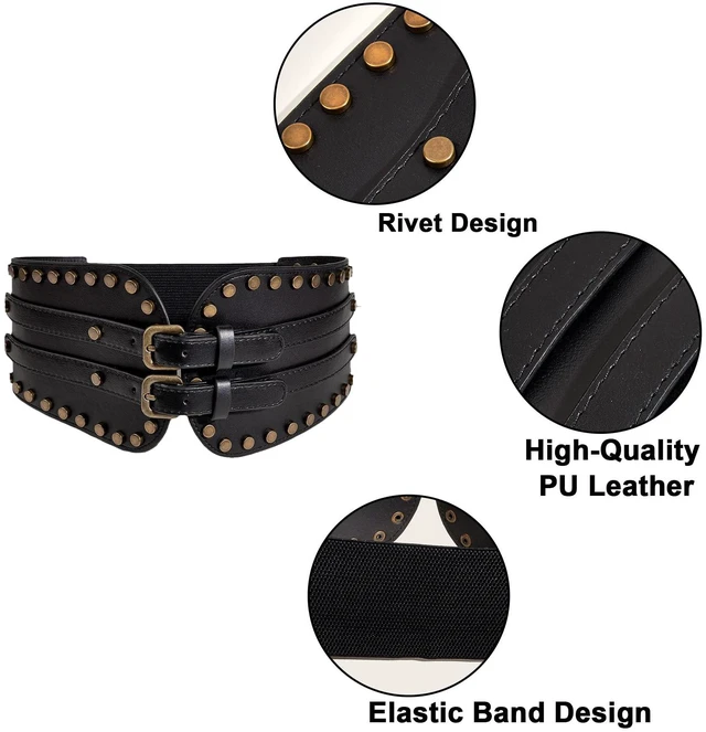 Alt view image 2 of 7 - Women's Elastic Costume Belt - Wide Fashion Waist Cincher | Women's elastic waist belt with wide corset style design,adjustable fit for dresses,Halloween,cosplay and daily fashion(S/M)