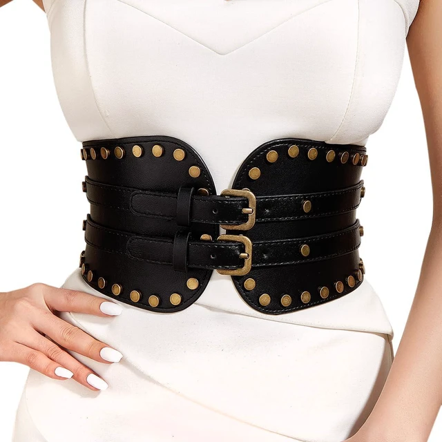 Alt view image 5 of 7 - Women's Elastic Costume Belt - Wide Fashion Waist Cincher | Women's elastic waist belt with wide corset style design,adjustable fit for dresses,Halloween,cosplay and daily fashion(S/M)