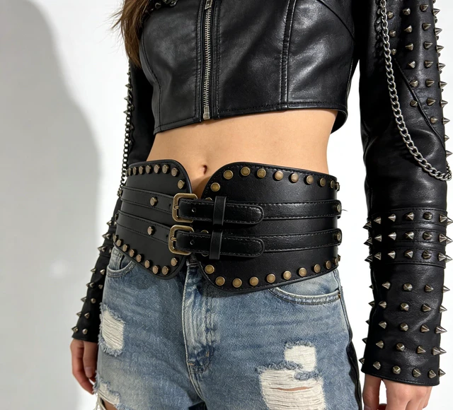 Alt view image 6 of 7 - Women's Elastic Costume Belt - Wide Fashion Waist Cincher | Women's elastic waist belt with wide corset style design,adjustable fit for dresses,Halloween,cosplay and daily fashion(S/M)