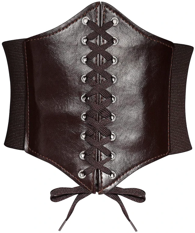 Main image of YooAi Leather Corset Belt for Women Lace-up Elastic Waist Belt Retro Wide Cinch Belt Waistband for Women Dresses Coffee 115cm