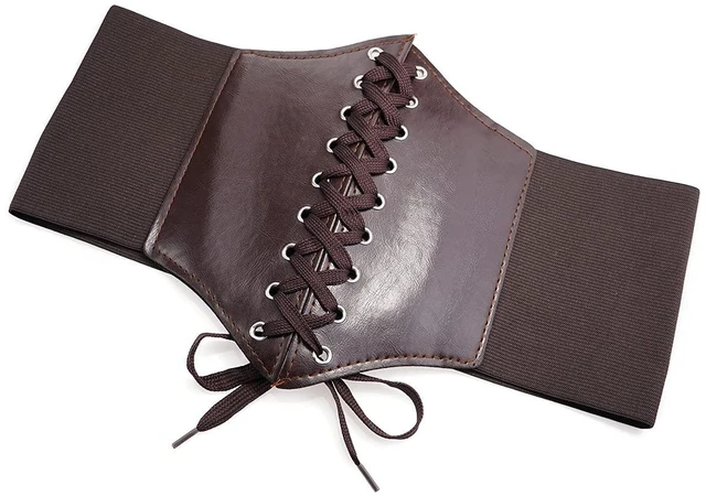 Alt view image 3 of 7 - YooAi Leather Corset Belt for Women Lace-up Elastic Waist Belt Retro Wide Cinch Belt Waistband for Women Dresses Coffee 115cm