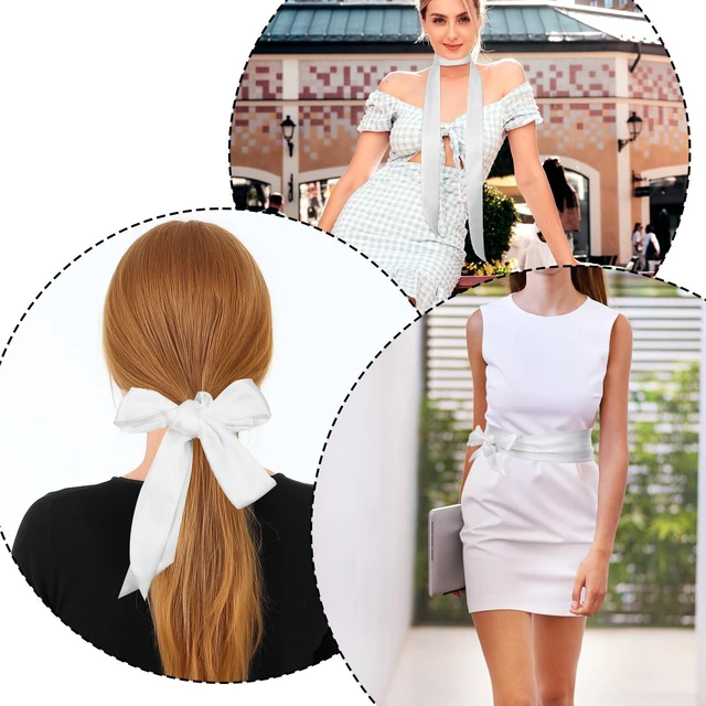 Alt view image 4 of 7 - Soft White Scarf for Women Dress | 76Inch Long Ribbon White Chiffon Necklace Neck Scarf Dress Belt for Hat Handbag Decorative Hairband Necktie