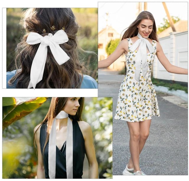 Alt view image 7 of 7 - Soft White Scarf for Women Dress | 76Inch Long Ribbon White Chiffon Necklace Neck Scarf Dress Belt for Hat Handbag Decorative Hairband Necktie