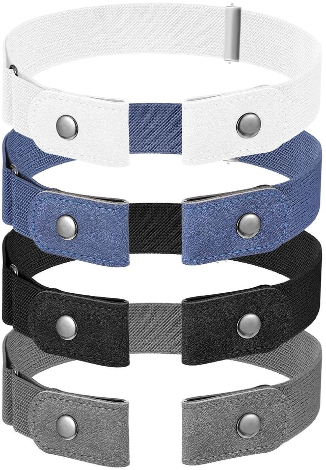 Alt view image 2 of 7 - Gjinxi 4pcs Adjustable Belt,Invisible Lazy Elastic Belt for Women Stretcht | for Women Men, No Buckle, Buckleless Belt, Jean Waist Tightener, Plus Size Pant, Black, White, Dark Blue & Gray