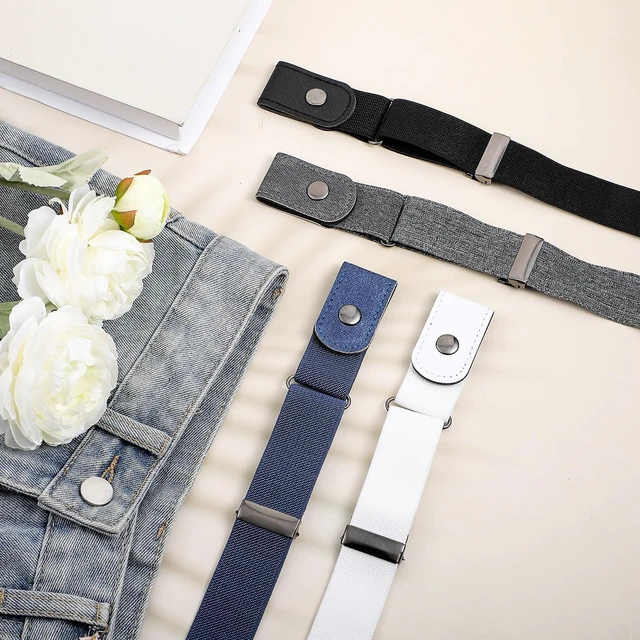 Alt view image 7 of 7 - Gjinxi 4pcs Adjustable Belt,Invisible Lazy Elastic Belt for Women Stretcht | for Women Men, No Buckle, Buckleless Belt, Jean Waist Tightener, Plus Size Pant, Black, White, Dark Blue & Gray