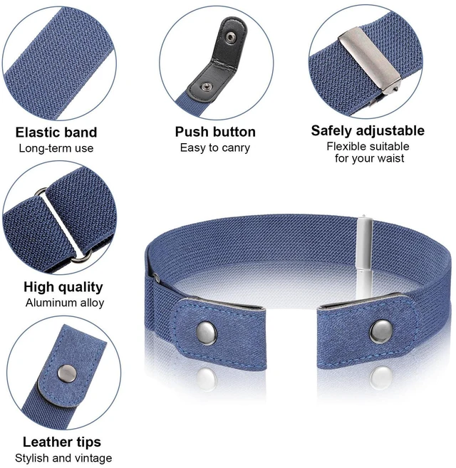 Alt view image 4 of 7 - Gjinxi 4pcs Adjustable Belt,Invisible Lazy Elastic Belt for Women Stretcht | for Women Men, No Buckle, Buckleless Belt, Jean Waist Tightener, Plus Size Pant, Black, White, Dark Blue & Gray