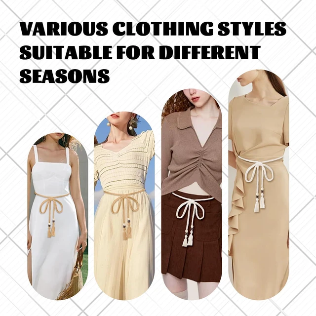 Alt view image 2 of 7 - 2 Pcs Women'S Braided Knotted Tassel Belt,Trendys Rope Chain Ties Waistband Decorative Thin Belts for Women Trendys,Cotton Rope Belts for Thin Dresses Skirts Tunics Beaded Skirt(Beige and Apricot)