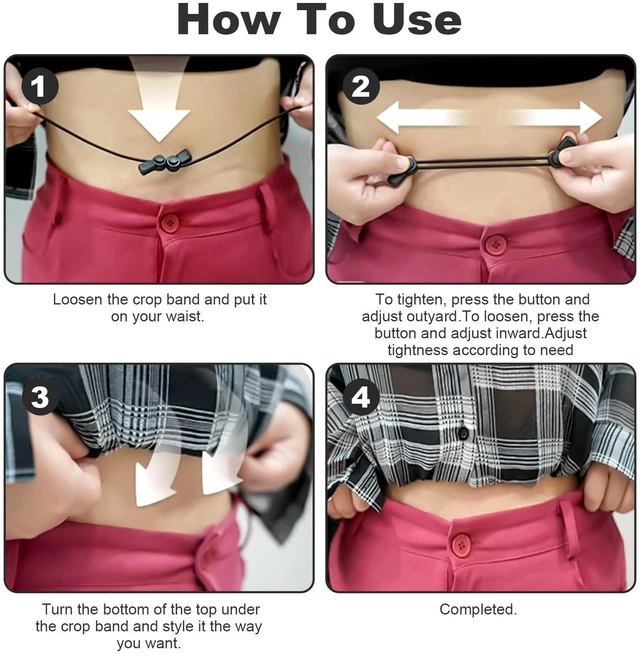 Alt view image 4 of 7 - 2 Pcs Shirt Tuck Band Women, Adjustable Crop Band for Tucking Shirts Belly Leaking Elastic Bands to Change The Style of Your Top Shirt Stays Belt for Women