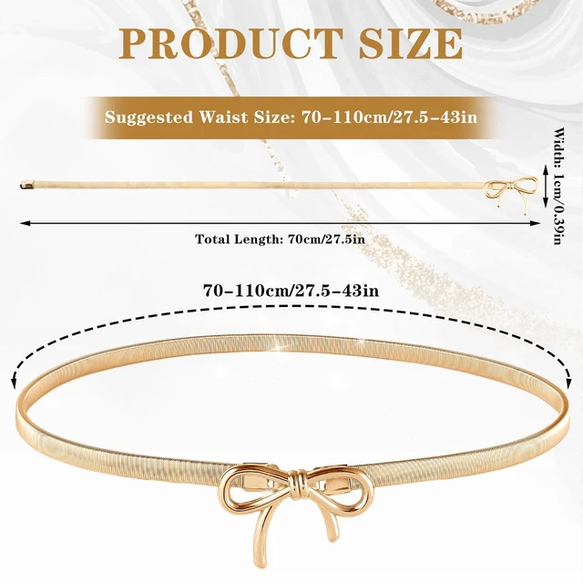 Alt view image 5 of 7 - AOZUO Skinny Metal Waist Belt for Women, Adjustable Elastic Waistband Stretchy Thin Belt With Bow-Knot for Dresses Jeans(Gold)