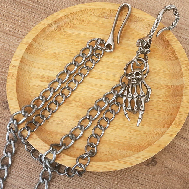 Alt view image 2 of 7 - AFIKJHONS Pants chain for men Wallet Chain Men's Biker Belt Keychain, Heavy Duty Punk Jeans Chain (Skull Bone Hand Wallet Chain)